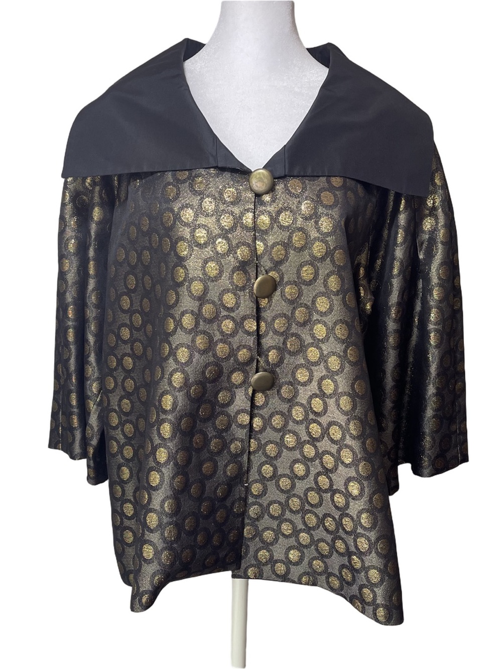 Louise Blumberg Formal Crop Silk Jacket 3/4 Sleeve Sailor Collar Metallic Gold